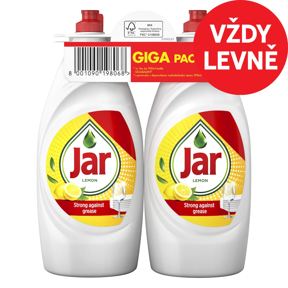 Jar Lemon Washing Up Liquid. No Soaking, No Grease, No Fuss 1.8 L