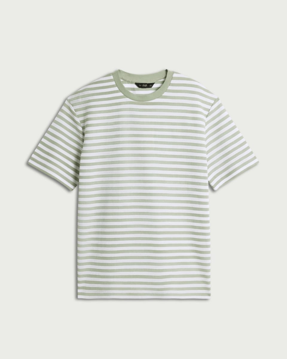 image 1 of F&F Cotton Rich Striped Short Sleeved T-Shirt in Green