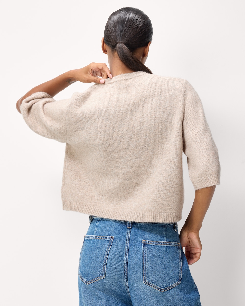 image 1 of F&F Knitted 3/4 Sleeve Cardigan in Neutral