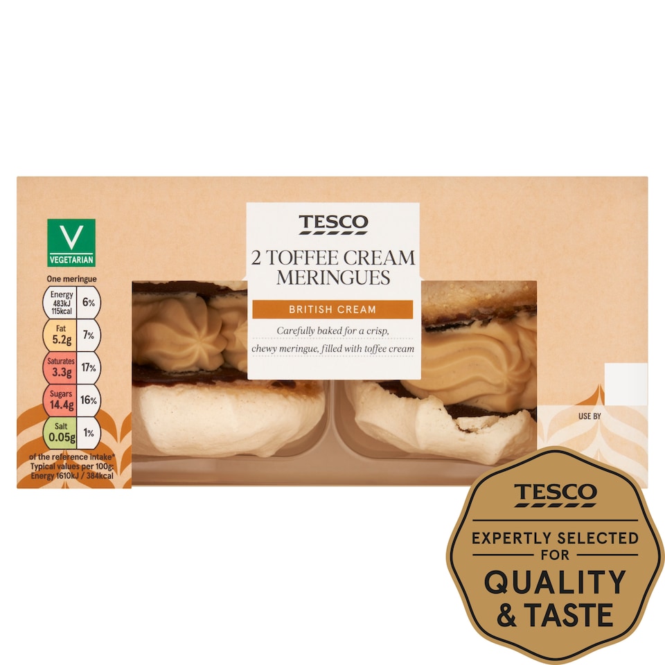 Tesco Fresh Toffee Cream Meringues 2 Pack 60g