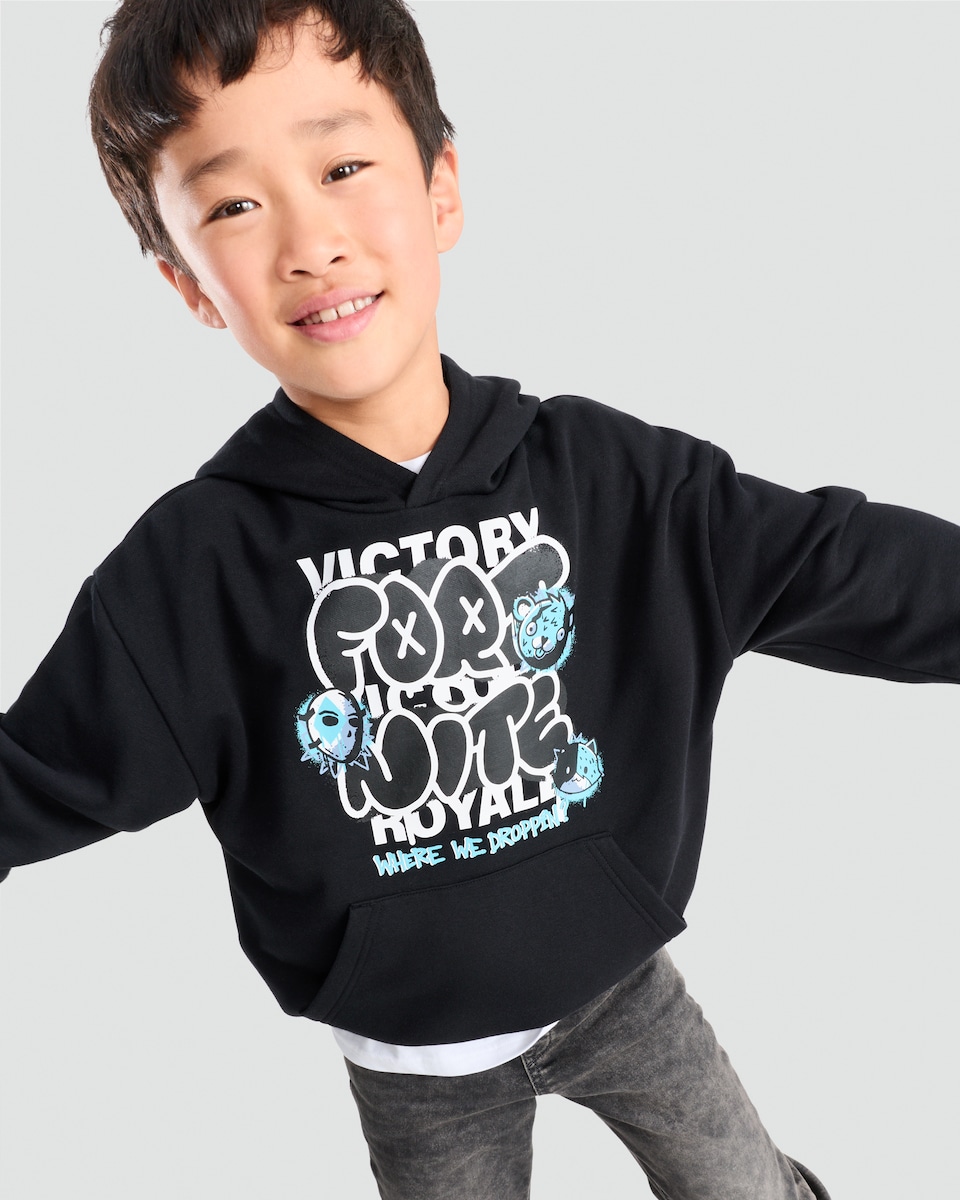 image 1 of Fortnite Victory Royale Slogan Cotton Rich Hoodie in Black