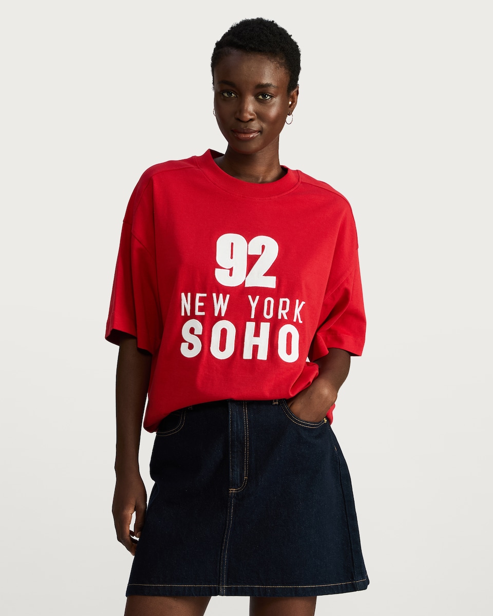 image 1 of The F&F Edit 92 New York Soho Slogan T-Shirt in Red