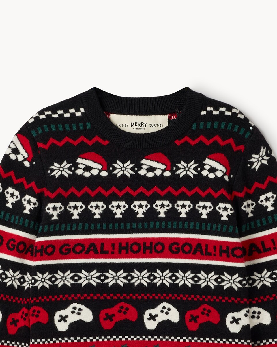 image 1 of Christmas Boys Football Gaming Jumper in Black