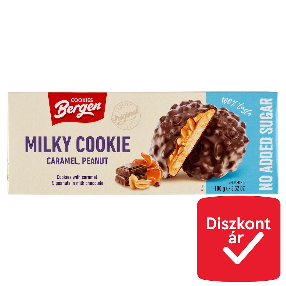 Bergen Caramel Biscuits with Peanuts in Milk Chocolate, No Added Sugar 100 g 