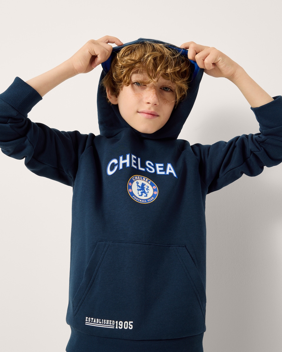 image 1 of Chelsea FC Cotton Rich Hoodie in Navy