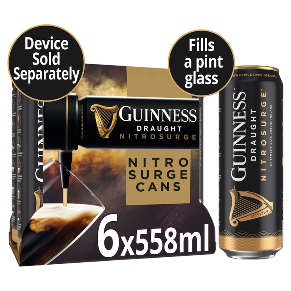 image 1 of Guinness Draught Nitrosurge Stout Beer Can 4.1% Vol 6x558ml