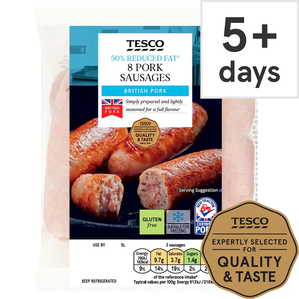 Tesco 8 Reduced Fat Pork Sausages 454G