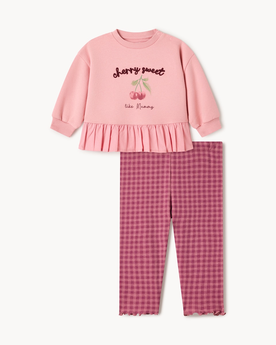 image 1 of F&F Baby Cotton Rich Sweatshirt and Leggings Set in Pink