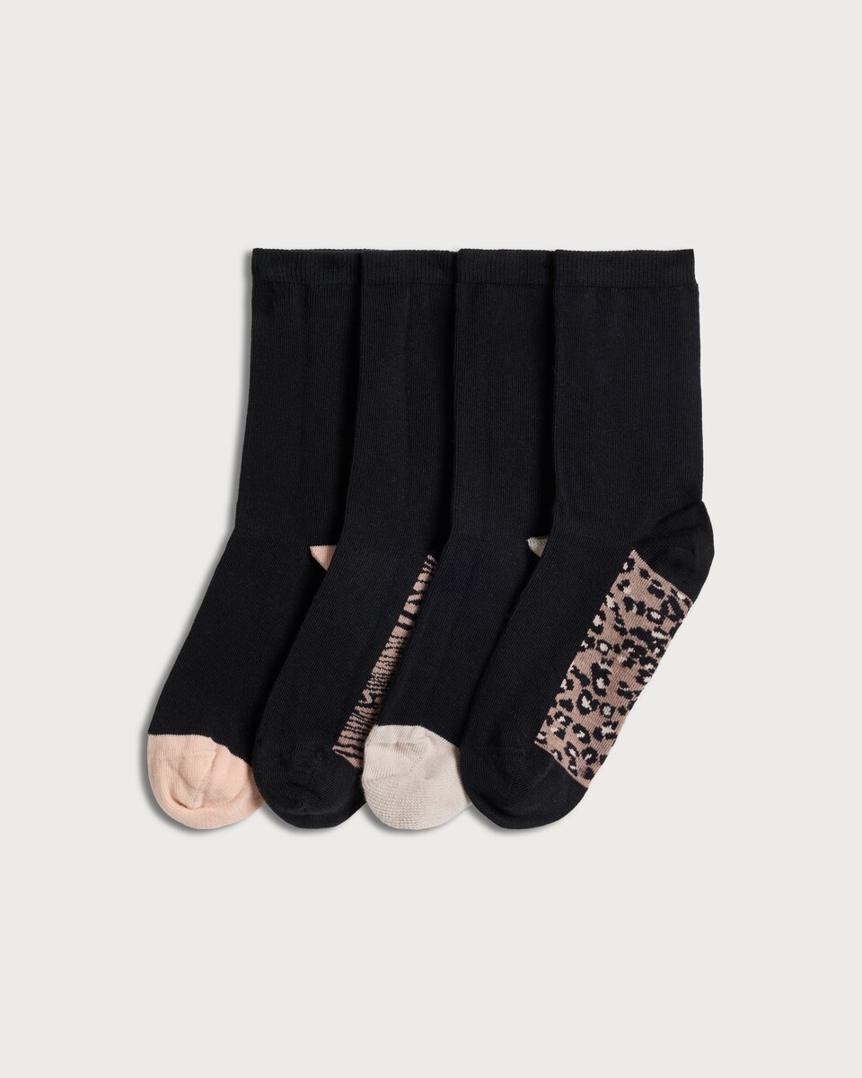 F&F 4-Pack Cotton Rich Animal Print Antibacterial Socks in Multi