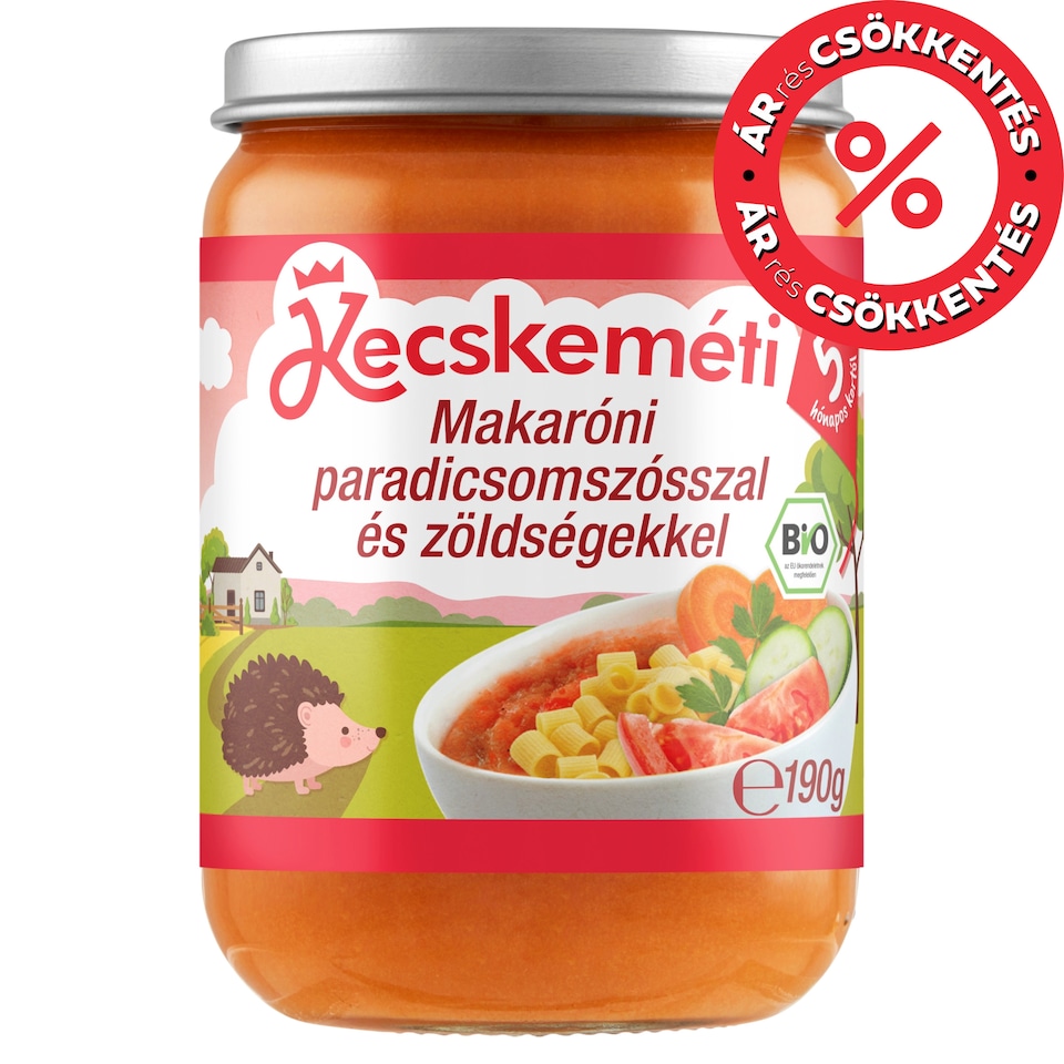 Kecskeméti bio makaróni paradicsomszósszal és zöldségekkel bébiétel 5 hónapos kortól 190 g