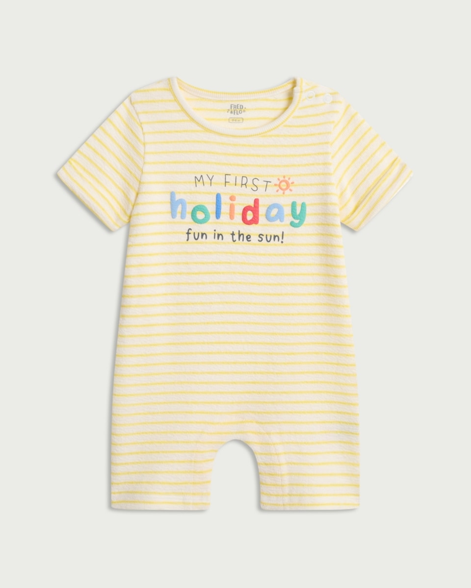 image 1 of F&F Baby Pure Cotton Striped My First Holiday Romper in Yellow