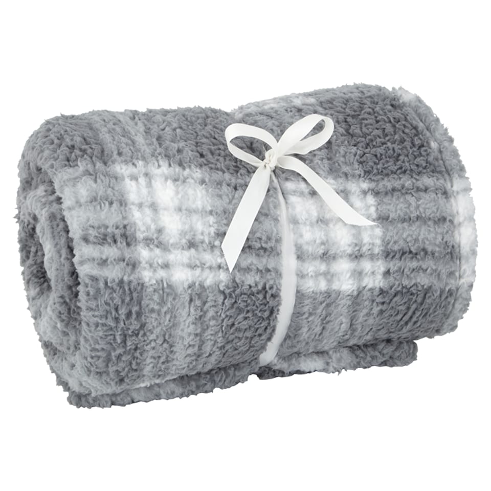 image 1 of F&F Home Teddy Check Throw - Graphite