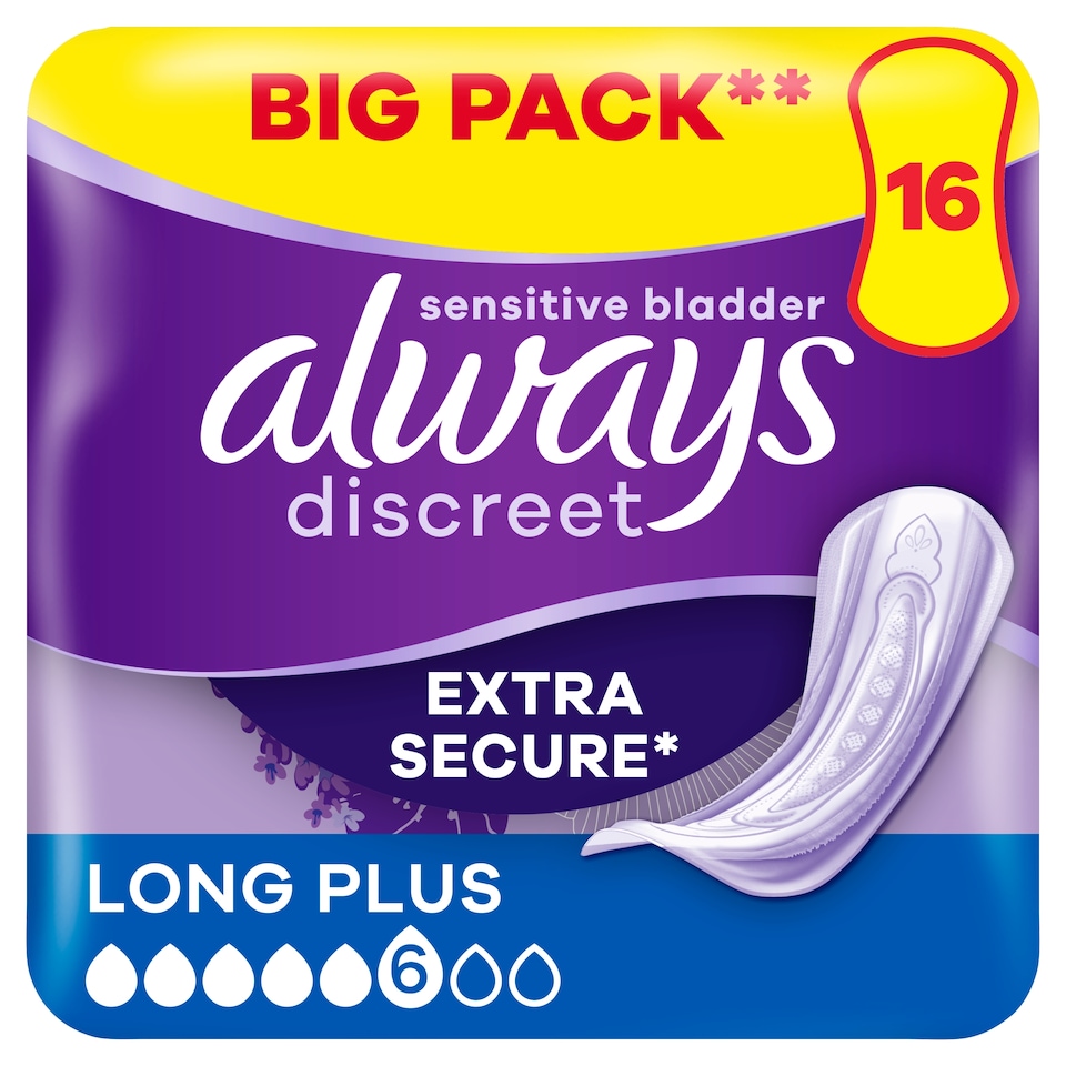 image 1 of Always Discreet Long Plus Incontinence Pads 16 Pack