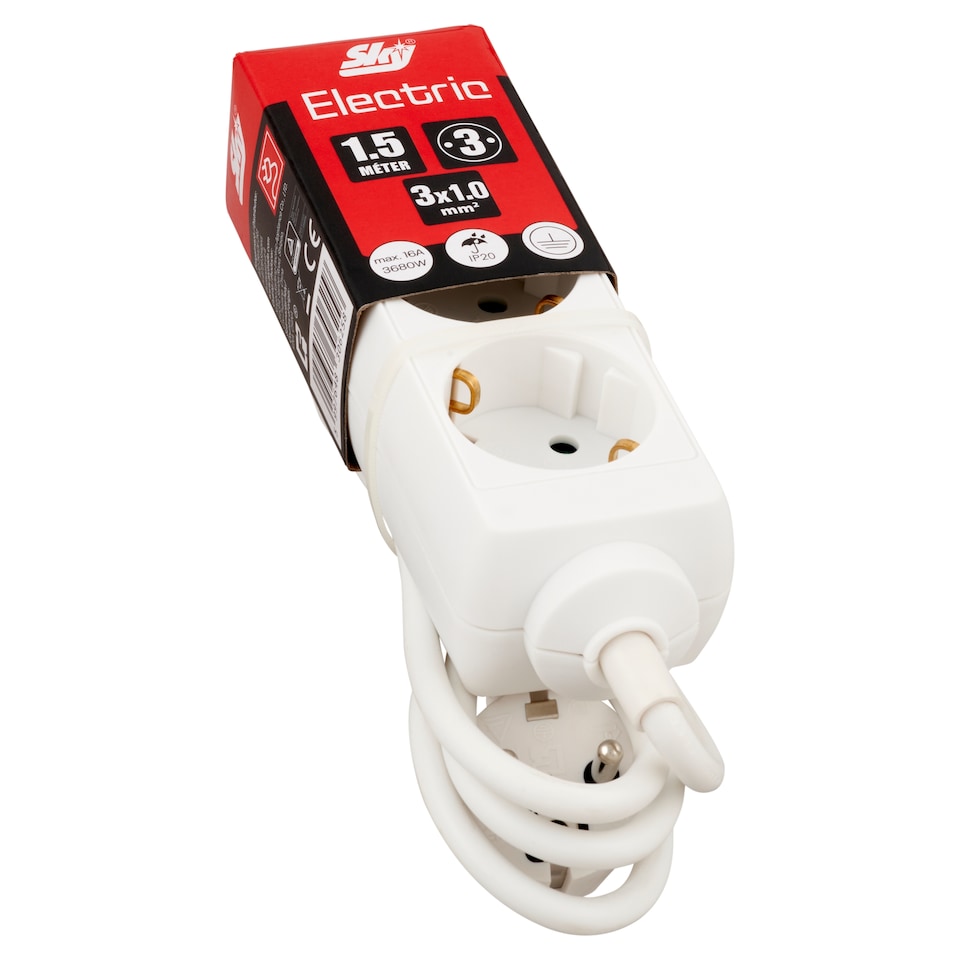 image 1 of Sky Electric KF-03C-1,5 M 3-Way Shockproof White Power Strip 1,5 m