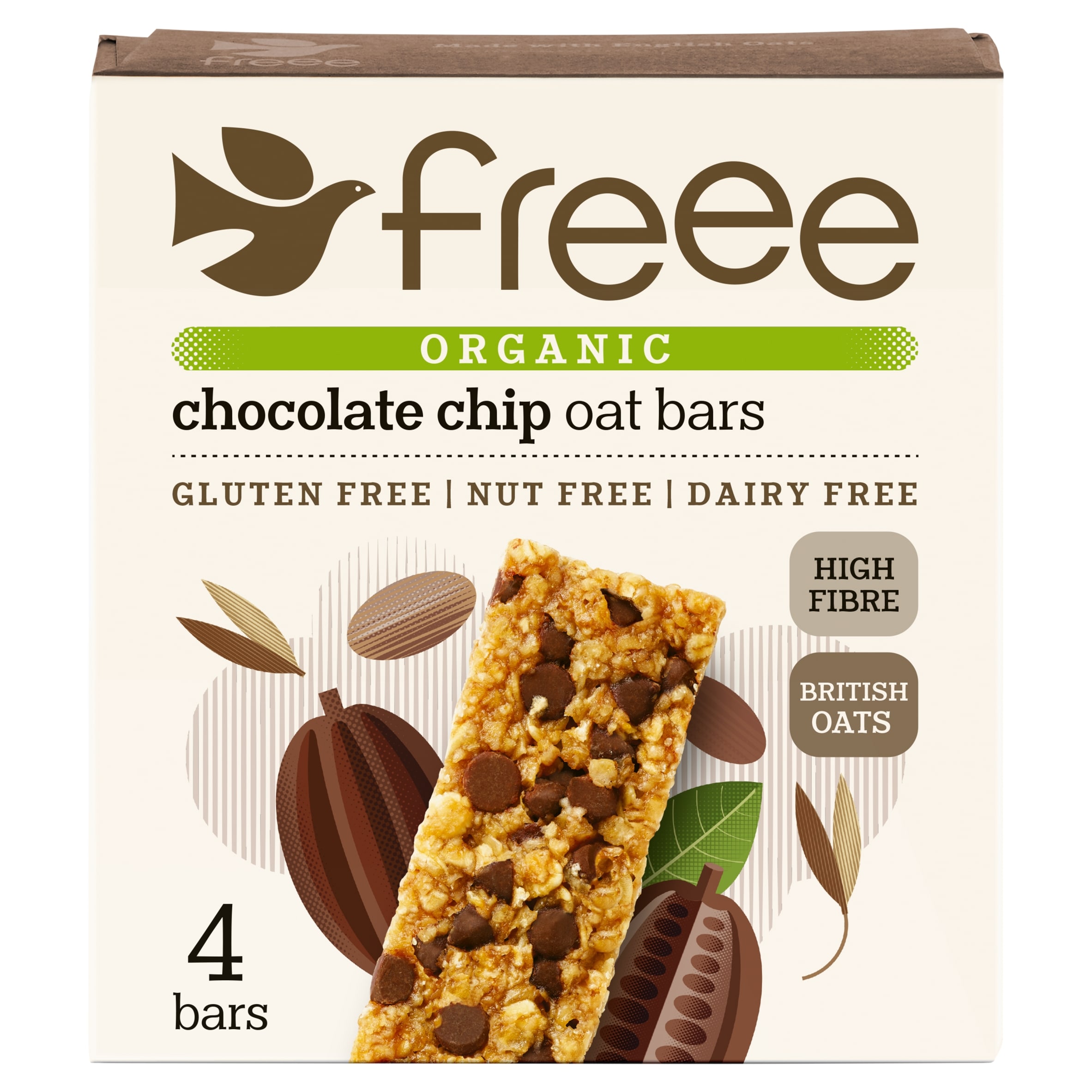 Freee Chocolate Chip Oat Bars Gluten Free Vegan Organic 4x35g