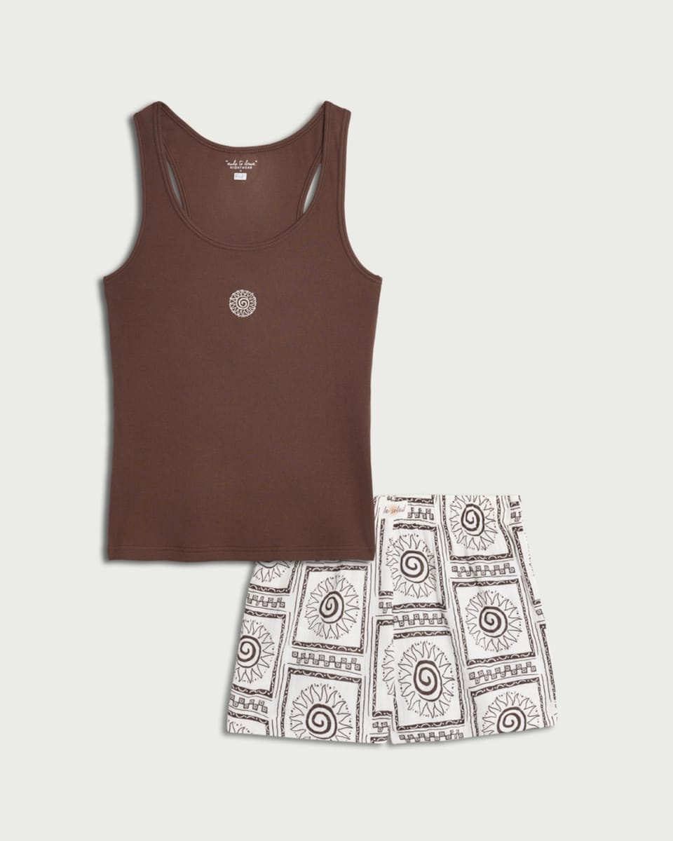 image 1 of F&F Cotton Rich Printed Short Pyjama Set in Multi Brown