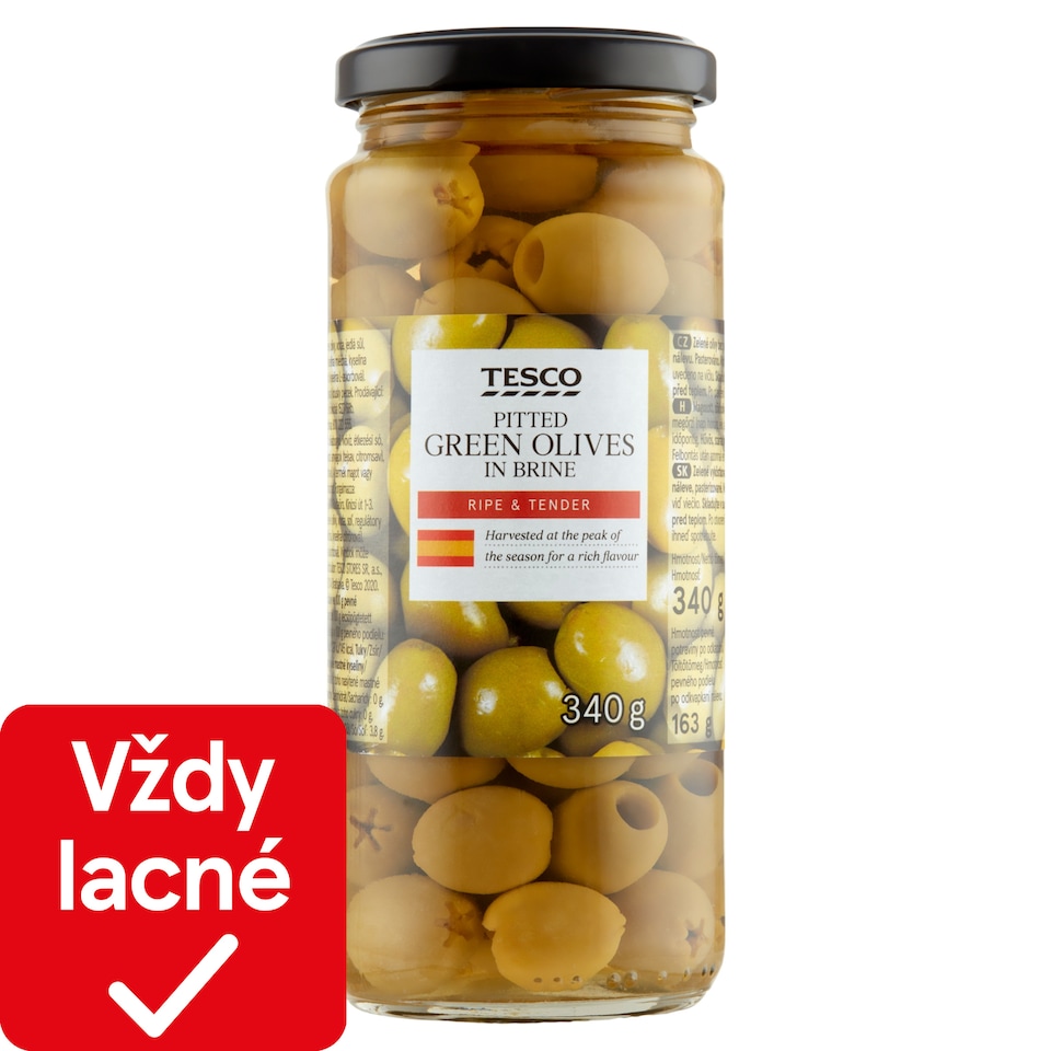 Tesco Pitted Green Olives in Brine 340 g