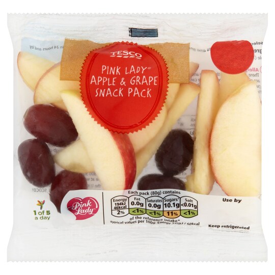 Tesco Pink Lady Apple & Grapes Snack Pack Fos 80G Tesco Groceries
