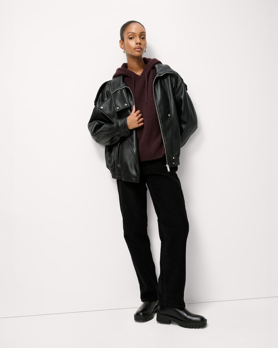 image 1 of F&F Knitted Hoodie with Wool in Burgundy