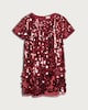 image 4 of F&F Girls Sequin Embellished Short Sleeved Dress in Burgundy
