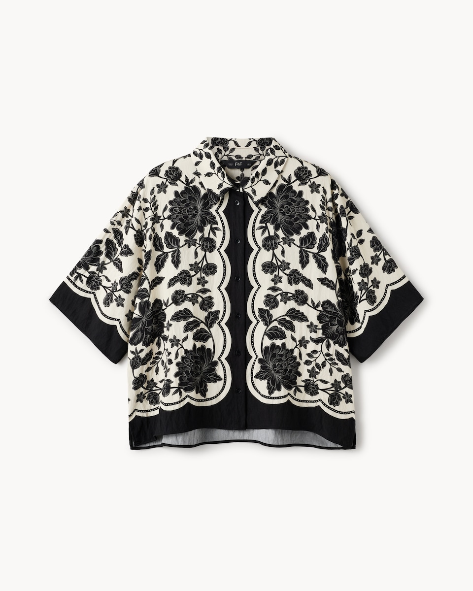 image 1 of F&F Floral Short Sleeved Co-ord Shirt in Multi Black