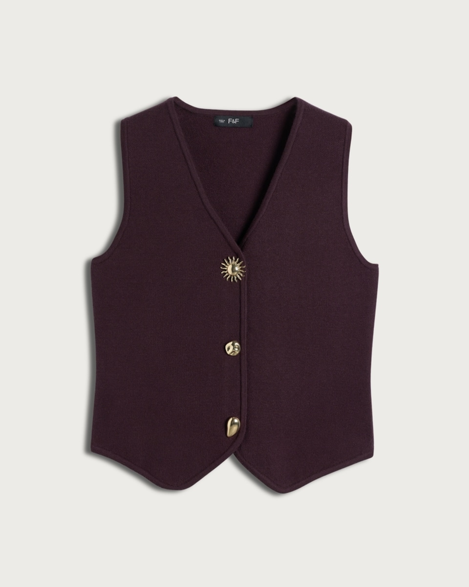 image 1 of The F&F Edit Knitted Button Front Waistcoat in Burgundy