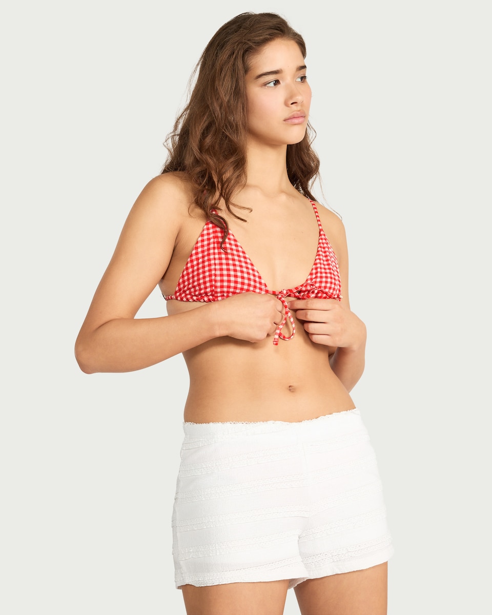 image 1 of OH ME OH MY Gingham Print Triangle Bikini Top in Red