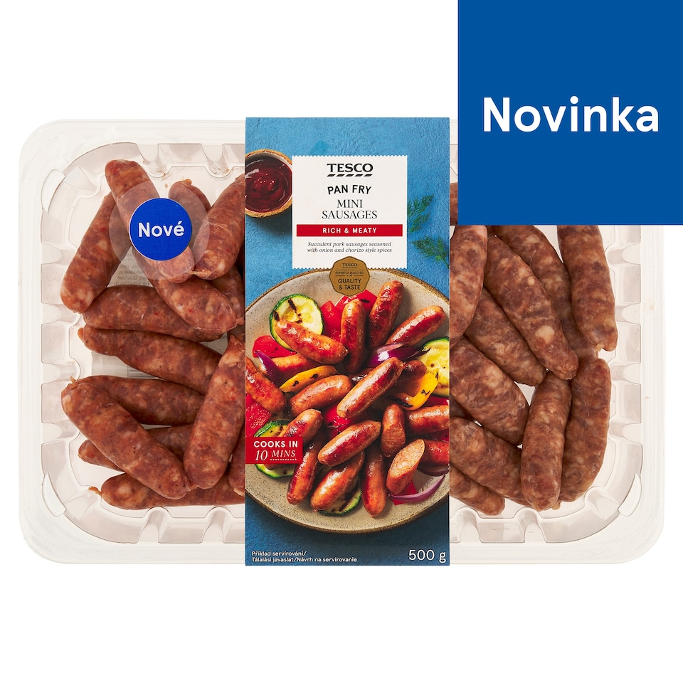Tesco Bravčové klobásky v štýle chorizo a cibuľa 500 g