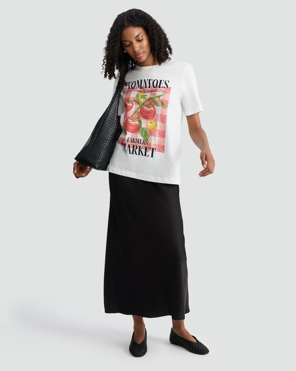 image 1 of F&F Pure Cotton Farmers Market Tomatoes Slogan T-Shirt in White