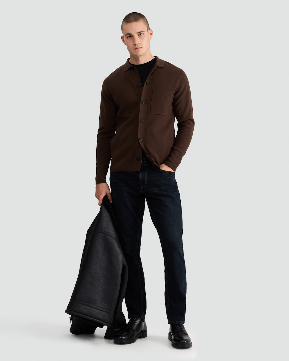 image 1 of The F&F Edit Pure Cotton Knitted Button Up Cardigan in Brown