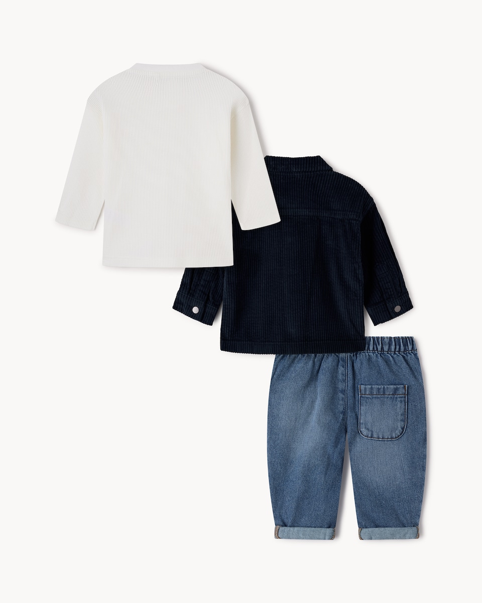image 1 of F&F Baby Cord Jacket, Top and Jeans Set in Navy