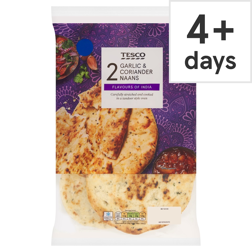 Tesco 2 Garlic and Coriander Naans