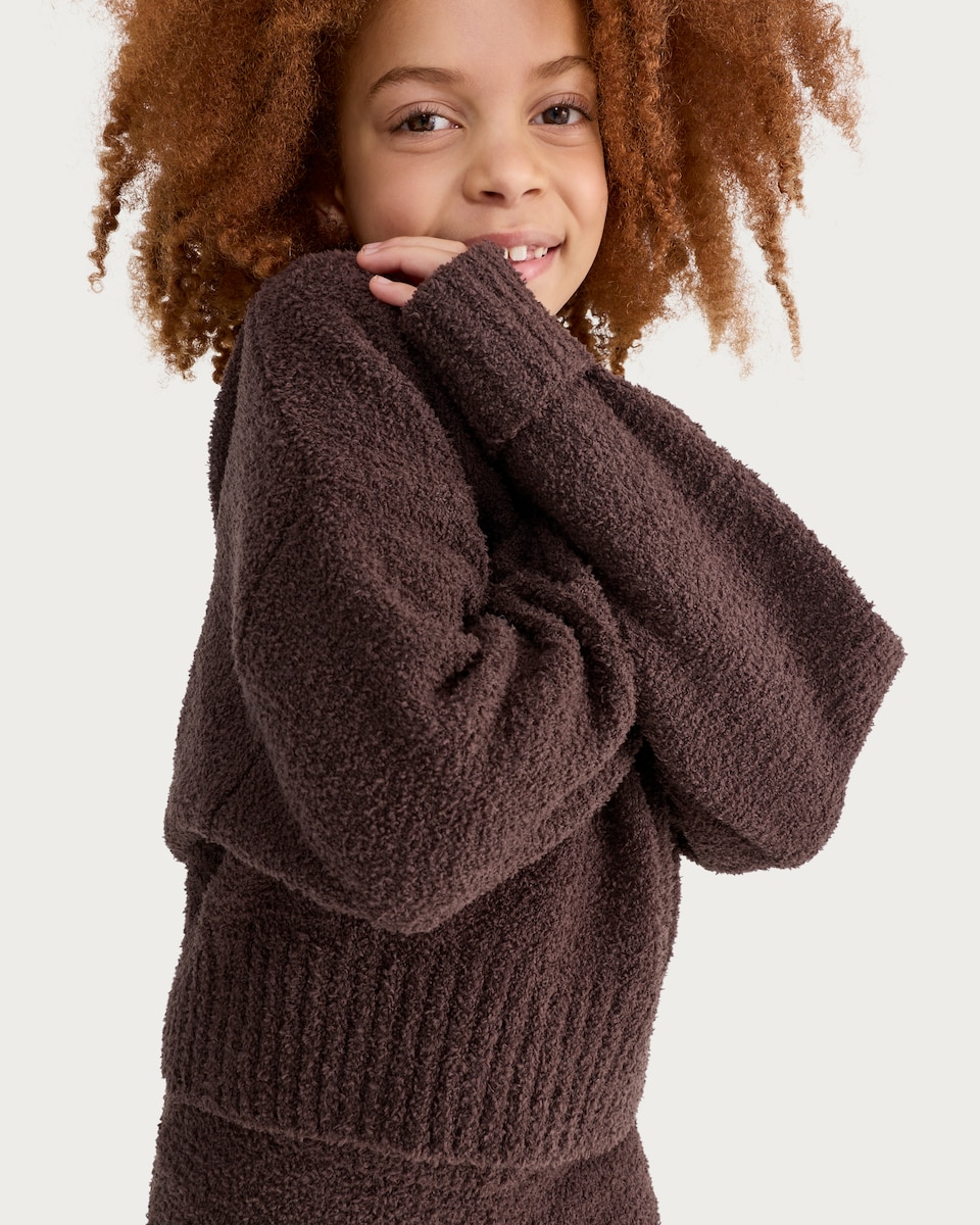 image 1 of F&F Girls 2-Piece Cosy Knitted Hoodie and Trousers Set in Brown
