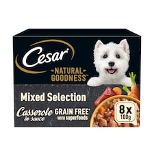 Cesar Natural Goodness Grain Free Adult Wet Dog Food Mix Casserole 8x100g Tray