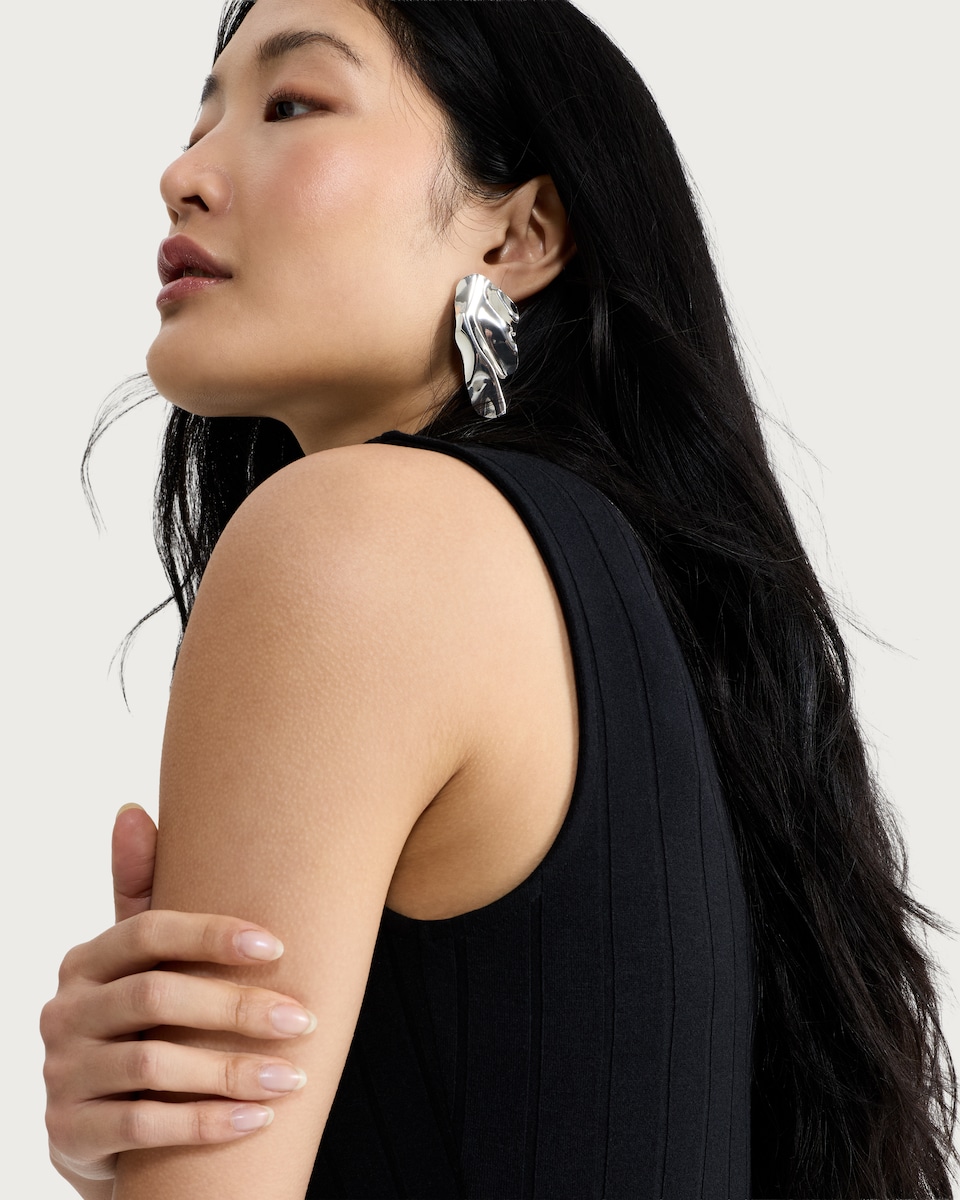 image 1 of F&F Ribbed Turtle Neck Sleeveless Top in Black