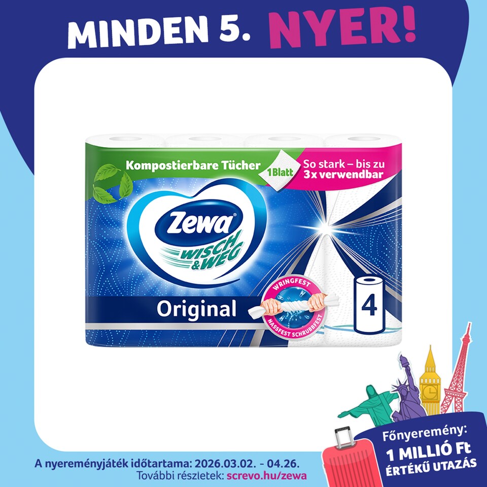 Zewa Wisch & Weg Original háztartási papírtörlő 2 rétegű 4 tekercs  1. kép