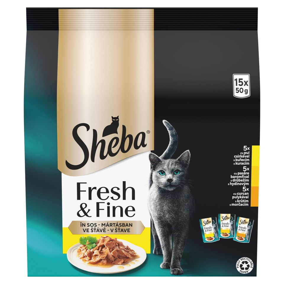 Sheba Fresh & Fine Kompletné mokré krmivo pre dospelé mačky v šťave 15 x 50 g (750 g)