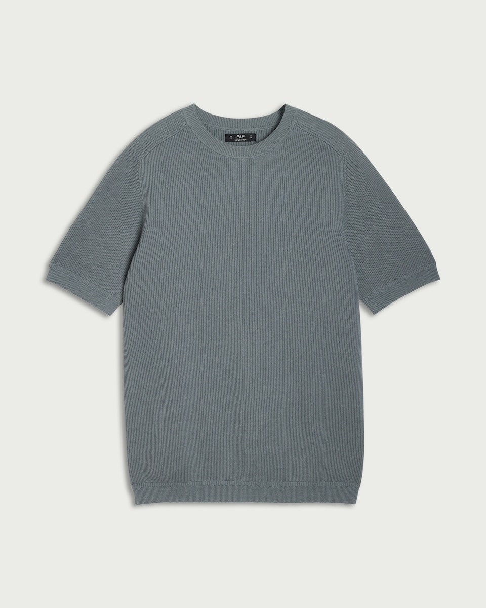 image 1 of F&F Pure Cotton Knitted T-Shirt in Blue