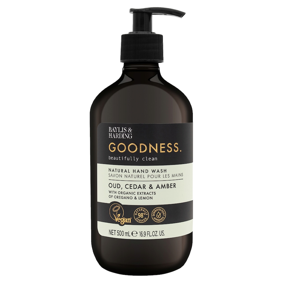 image 1 of Baylis & Harding Goodness Natural Hand Wash - Oud, Cedar & Amber 500ml
