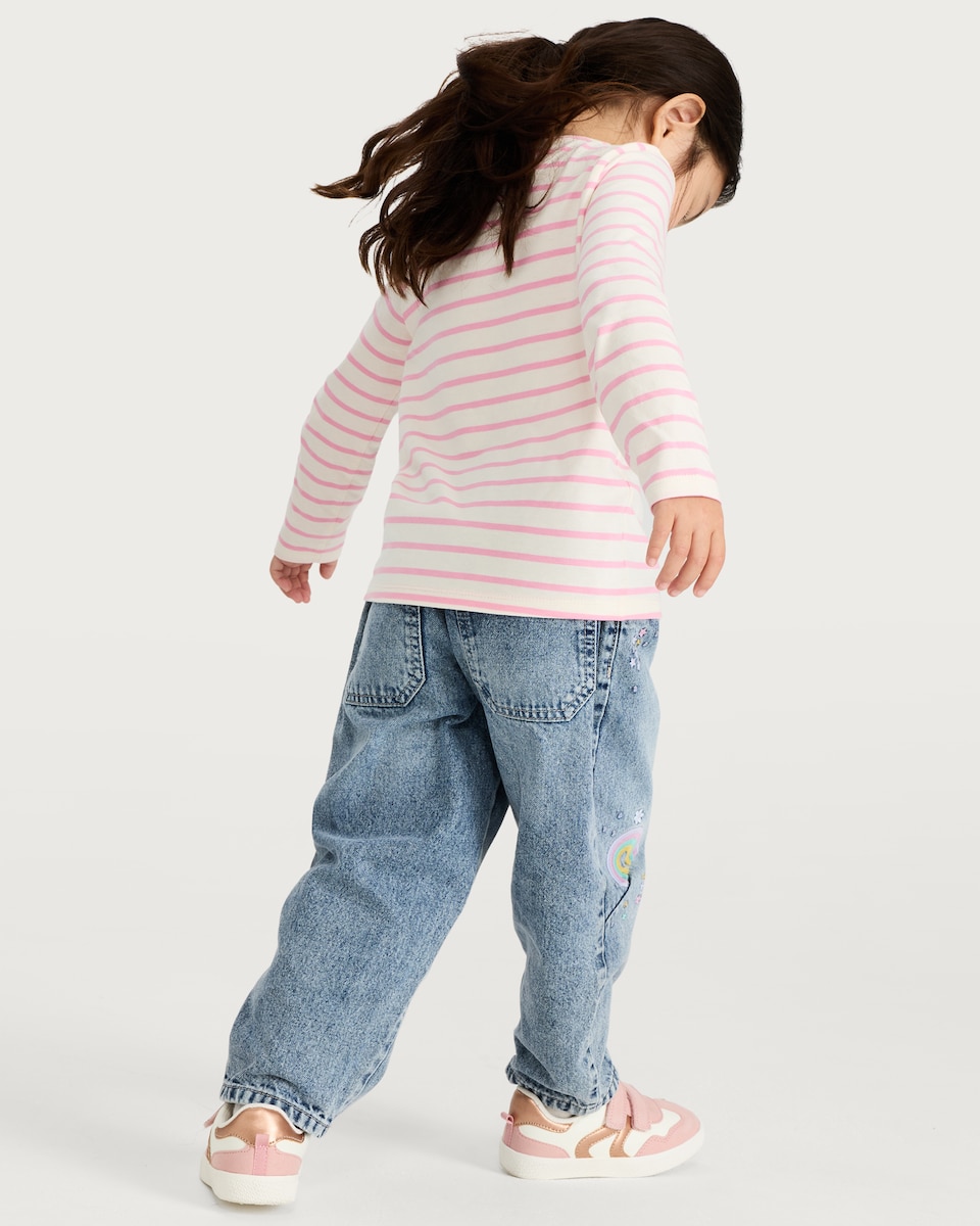 image 1 of F&F Girls 3-Pack Pure Cotton Rainbow Sequin Long Sleeved Tops in Multi