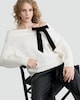 image 1 of F&F Ribbed Velvet Bow Bardot Jumper with Wool in Cream