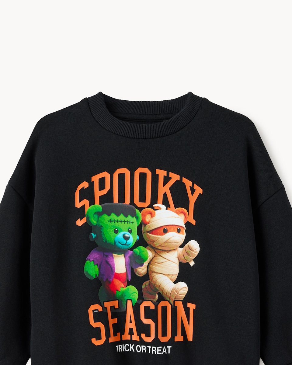 image 1 of F&F Boys Cotton Rich Halloween Spooky Season Sweatshirt in Black
