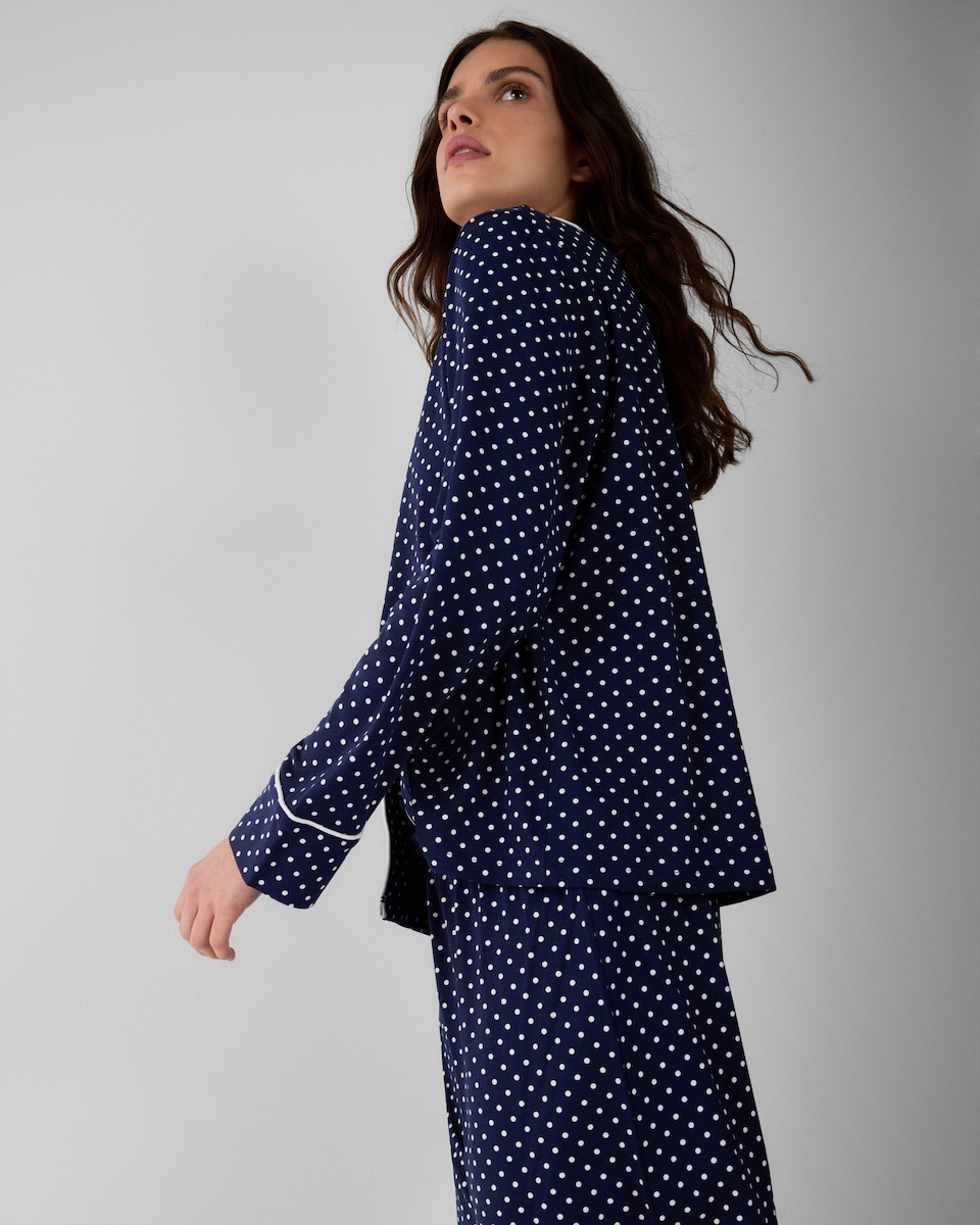 image 1 of F&F Pure Cotton Polka Dot Revere Pyjama Set in Navy