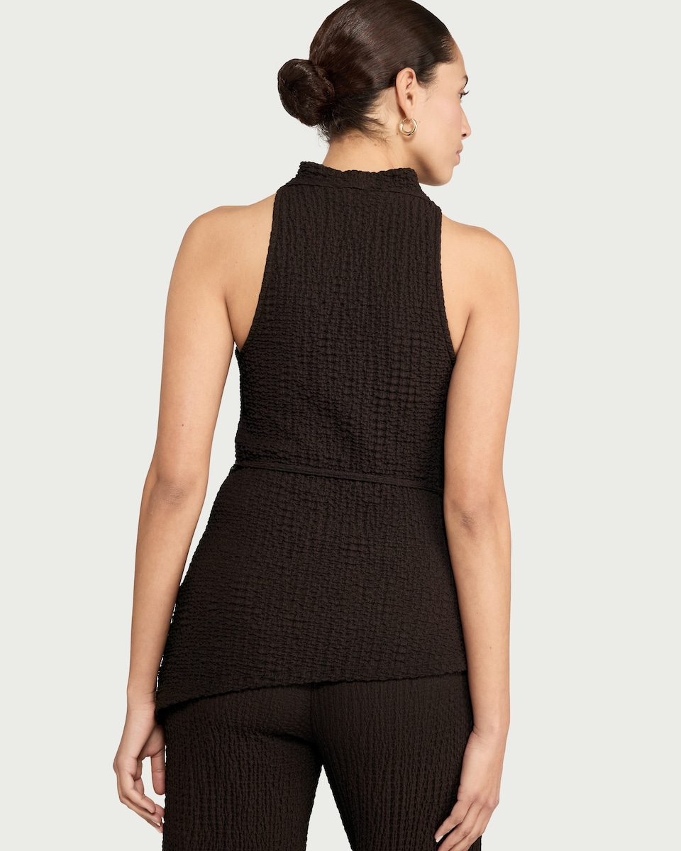 image 1 of F&F Crinkle Textured Draped Co-ord Top in Chocolate