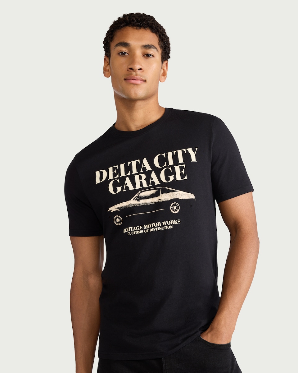 image 1 of F&F Cotton Rich Delta City Slogan T-Shirt in Black