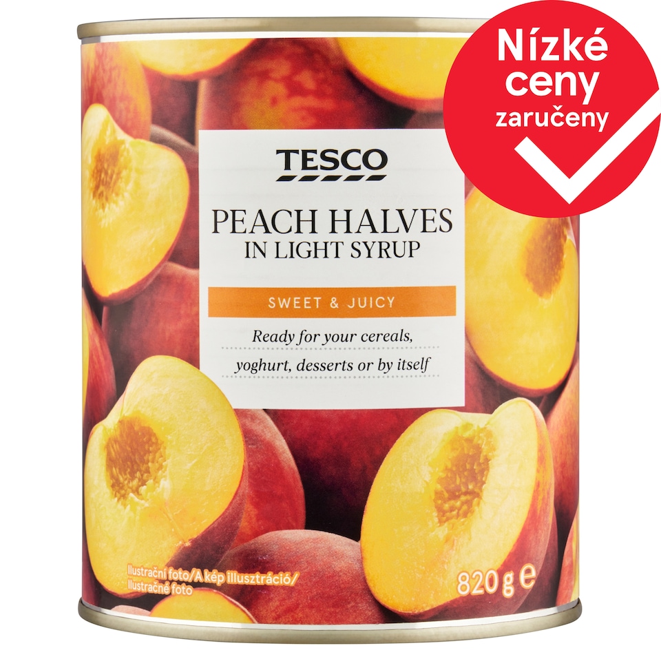 Tesco Broskve půlené v mírně sladkém nálevu 820g
