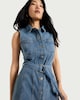 image 1 of F&F Pure Cotton Sleeveless Belted Denim Dress in Blue