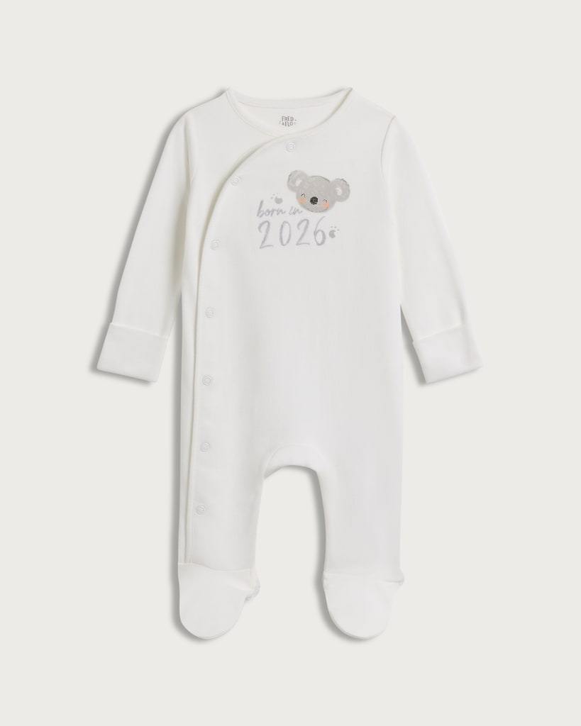 F&F Baby Pure Cotton Born in 2026 Sleepsuit in White