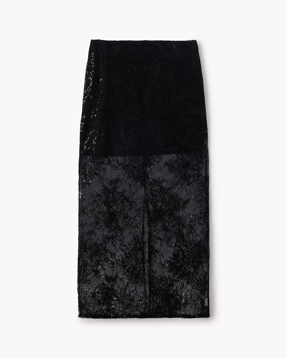 image 1 of F&F Sequin Lace Midi Skirt in Black