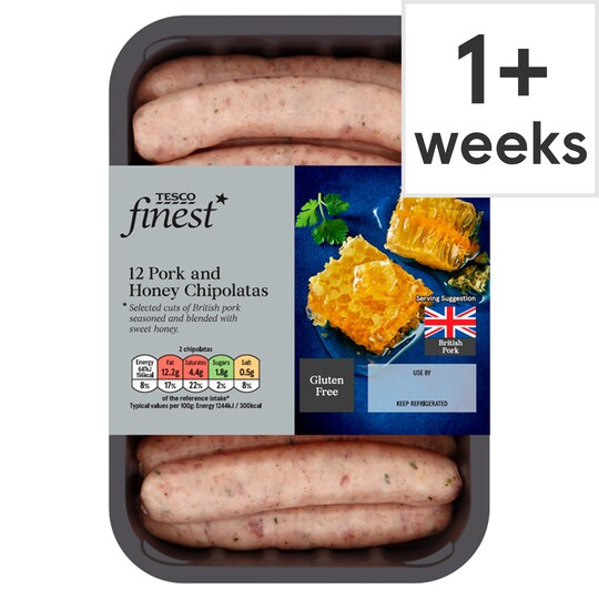 Tesco Finest 12 Pork & Honey Chipolatas 375G Tesco Groceries